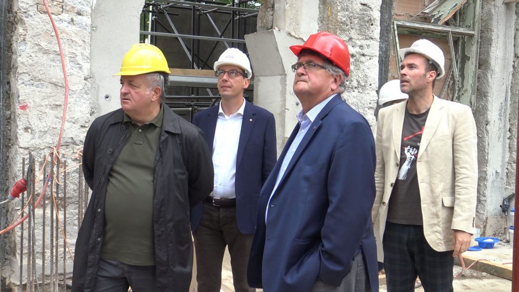 Saša Randić, Marko Filipović, Vojko Obersnel i Ivan Šarar u obilasku gradilišta nove knjižnice